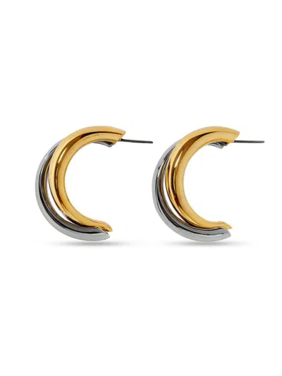 Fifth & Dune Women's Two-tone Steel Half-hoop Earrings In Gold