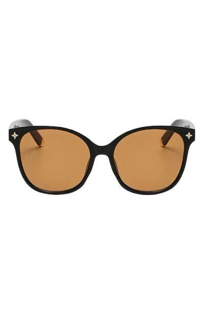 Fifth & Ninth Cara 56mm Polarized Round Sunglasses In Black/brown