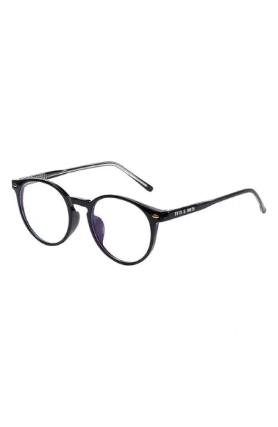 Fifth & Ninth Dakota 48mm Round Blue Light Blocking Reading Glasses In Black/clear