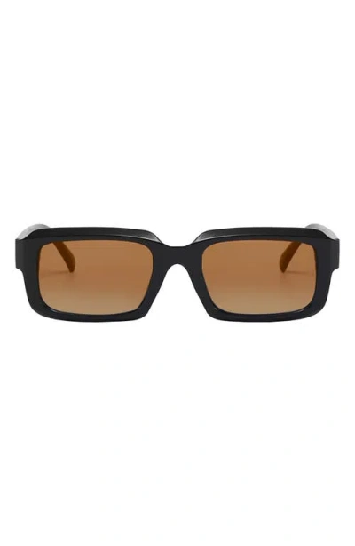 Fifth & Ninth Danni 70mm Oversize Polarized Rectangular Sunglasses In Black/gradient Brown