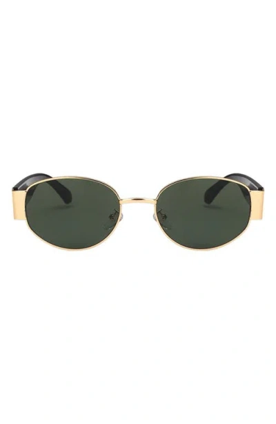 Fifth & Ninth Elliot 57mm Polarized Oval Sunglasses In Dark Green/gold