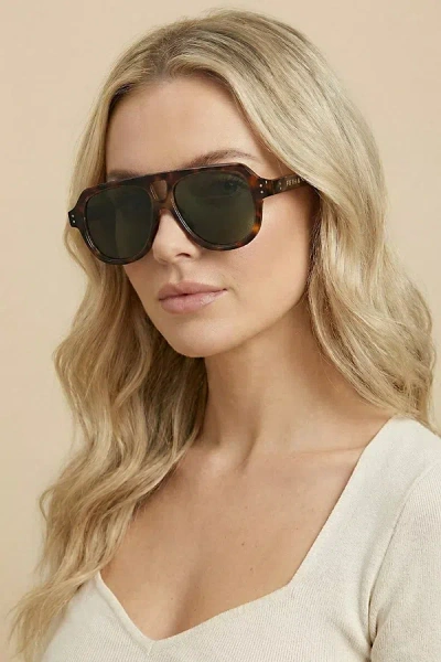 Fifth & Ninth Ender Aviator Polarized Sunglasses In Torte/green At Urban Outfitters In Brown
