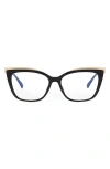 Fifth & Ninth Jami 53mm Cat Eye Blue Light Blocking Glasses In Black