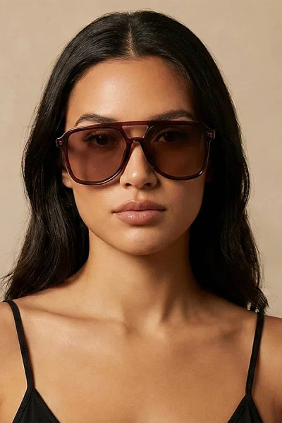 Fifth & Ninth Lagos Oversized Aviator Polarized Sunglasses In Maroon At Urban Outfitters In Burgundy
