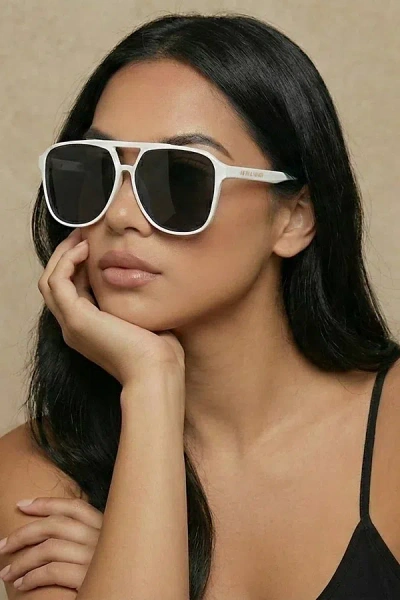Fifth & Ninth Lagos Oversized Aviator Polarized Sunglasses In White At Urban Outfitters