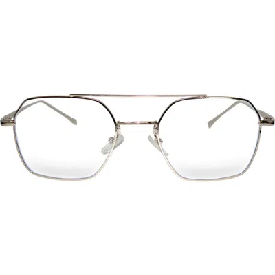 Fifth & Ninth Loki 51mm Geometric Blue Light Blocking Glasses In Silver/clear