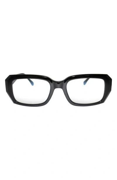 Fifth & Ninth Noa 51mm Rectangular Blue Light Blocking Glasses In Black/clear