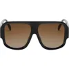 Fifth & Ninth Rosie 57mm Polarized Aviator Sunglasses In Black/brown