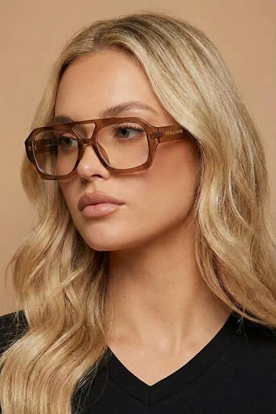 Fifth & Ninth Sutton Aviator Blue Light Glasses In Brown At Urban Outfitters