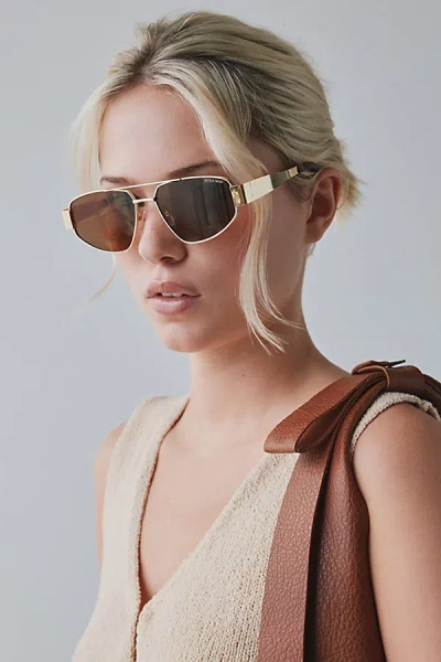 Fifth & Ninth Taylor Polarized Aviator Sunglasses In Brown/gold, Women's At Urban Outfitters In Gray