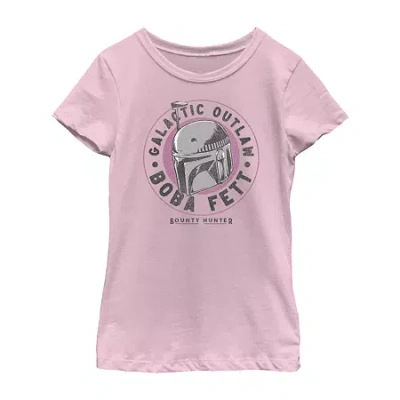 Fifth Sun Boba Fett Little & Big Kid Girls Crew Neck Short Sleeve Slim Fit Star Wars Graphic T-shirt In Pink