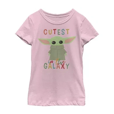 Fifth Sun Cutest Little Child Little & Big Kid Girls Crew Neck Short Sleeve Slim Fit Star Wars Graphic T-shirt In Pink