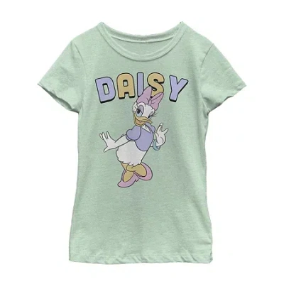 Fifth Sun Daisy Little & Big Kid Girls Crew Neck Short Sleeve Slim Fit Mickey And Friends Mickey Mouse Minnie  In Green