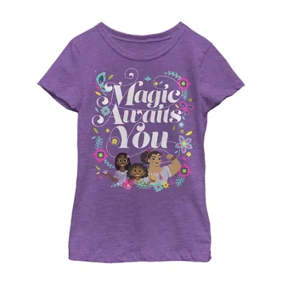 Fifth Sun Disney Encanto Little & Big Kid Girls Crew Neck Short Sleeve Slim Fit Encanto Graphic T-shirt In Purple