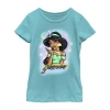 Fifth Sun Disney Little & Big Kid Girls Crew Neck Short Sleeve Regular Fit Jasmine Graphic T-shirt In Blue