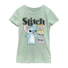 Fifth Sun Disney Little & Big Kid Girls Crew Neck Short Sleeve Regular Fit Lilo & Stitch Graphic T-shirt In Green