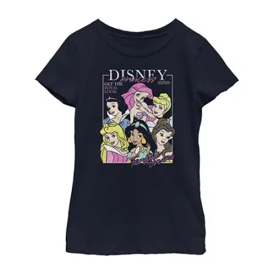 Fifth Sun Disney Little & Big Kid Girls Crew Neck Short Sleeve Regular Fit Princess Graphic T-shirt In Blue