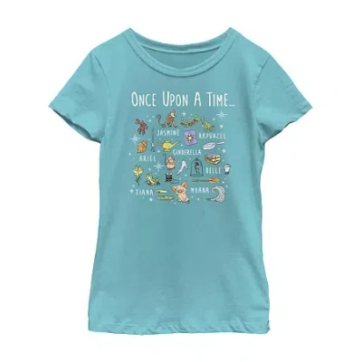Fifth Sun Disney Little & Big Kid Girls Crew Neck Short Sleeve Regular Fit Princess Graphic T-shirt In Blue