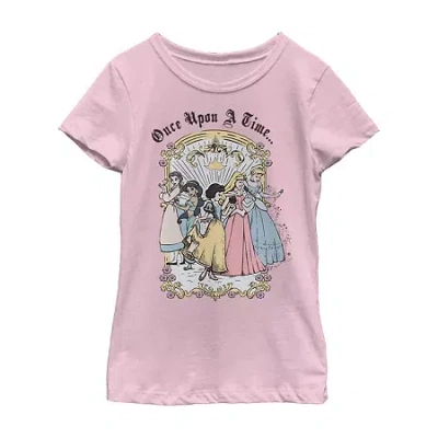 Fifth Sun Disney Little & Big Kid Girls Crew Neck Short Sleeve Regular Fit Princess Graphic T-shirt In Pink