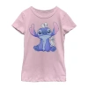 Fifth Sun Disney Little & Big Kid Girls Crew Neck Short Sleeve Slim Fit Lilo & Stitch Graphic T-shirt In Pink
