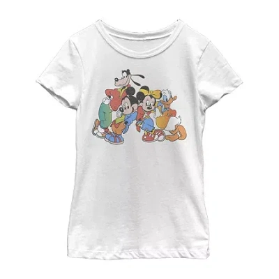 Fifth Sun Disney Little & Big Kid Girls Crew Neck Short Sleeve Slim Fit Mickey And Friends Graphic T-shirt In White