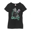 Fifth Sun Groot Little & Big Kid Girls Crew Neck Short Sleeve Slim Fit Marvel Graphic T-shirt In Black