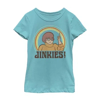 Fifth Sun Jinkies Velma Little & Big Kid Girls Crew Neck Short Sleeve Slim Fit Scooby Doo Graphic T-shirt In Blue