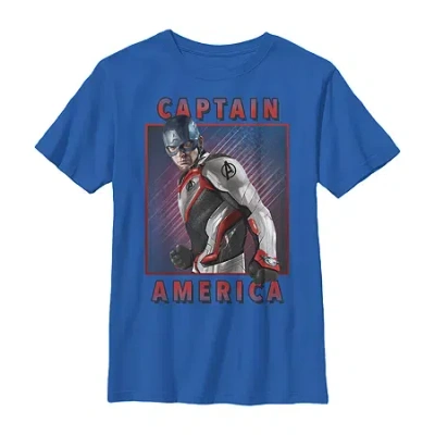 Fifth Sun Kids' Little & Big Boys Marvel Captain America Crew Neck Short Sleeve Graphic T-shirt In Blue