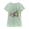 Fifth Sun Little & Big Girls Super Mario Yoshi Crew Neck Short Sleeve Graphic T-shirt In Green