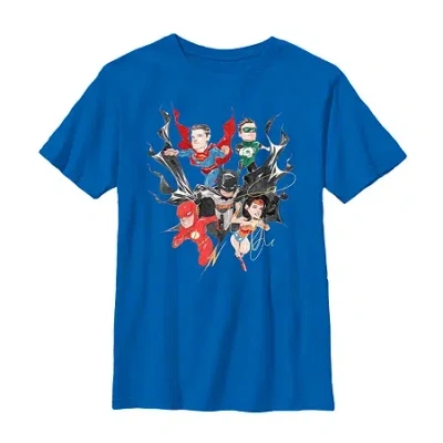 Fifth Sun Little & Big Kid Boys Crew Neck Short Sleeve Regular Fit Dc Comics Graphic T-shirt In Blue