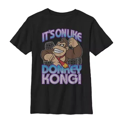 Fifth Sun Little & Big Kid Boys Crew Neck Short Sleeve Regular Fit Donkey Kong Super Mario Graphic T-shirt In Black
