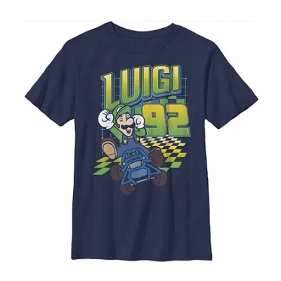 Fifth Sun Little & Big Kid Boys Crew Neck Short Sleeve Regular Fit Luigi Super Mario Graphic T-shirt In Blue