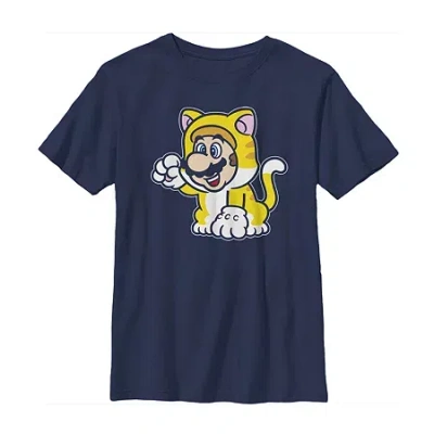Fifth Sun Little & Big Kid Boys Crew Neck Short Sleeve Slim Fit Super Mario Graphic T-shirt In Blue