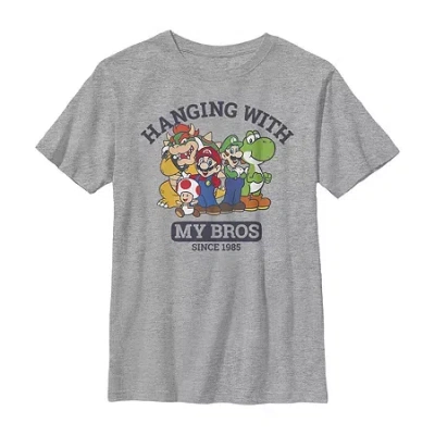 Fifth Sun Little & Big Kid Boys Crew Neck Short Sleeve Slim Fit Super Mario Graphic T-shirt In Gray