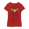 Fifth Sun Little & Big Kid Girls Crew Neck Short Sleeve Regular Fit Captain Marvel Marvel Graphic T-shirt In Red