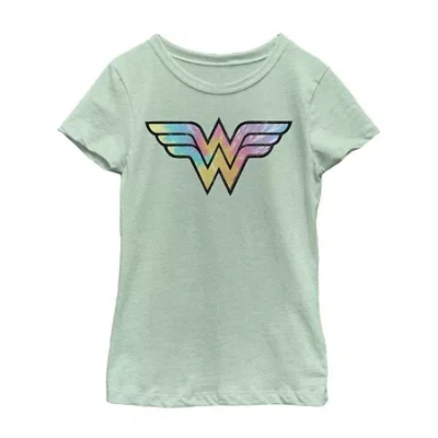Fifth Sun Little & Big Kid Girls Crew Neck Short Sleeve Regular Fit Dc Comics Wonder Woman Graphic T-shirt In Green