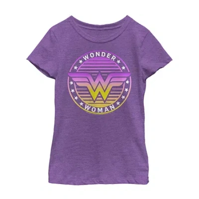 Fifth Sun Little & Big Kid Girls Crew Neck Short Sleeve Regular Fit Dc Comics Wonder Woman Graphic T-shirt In Purple