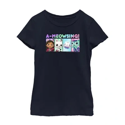 Fifth Sun Little & Big Kid Girls Crew Neck Short Sleeve Regular Fit Gabby's Dollhouse Graphic T-shirt In Blue