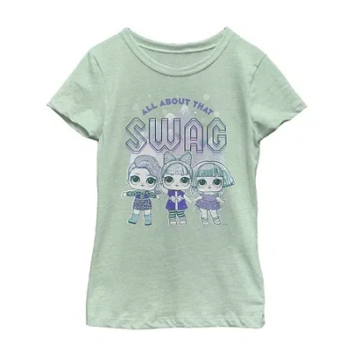 Fifth Sun Little & Big Kid Girls Crew Neck Short Sleeve Regular Fit Lol Graphic T-shirt In Green