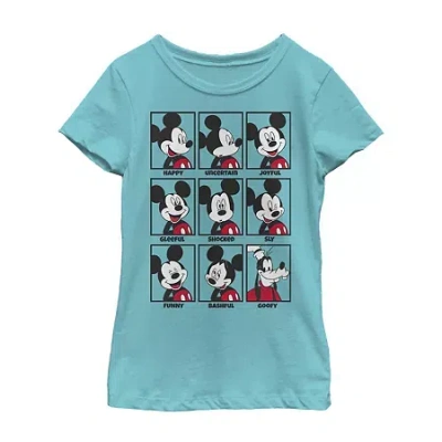 Fifth Sun Little & Big Kid Girls Crew Neck Short Sleeve Regular Fit Mickey Mouse Graphic T-shirt In Blue