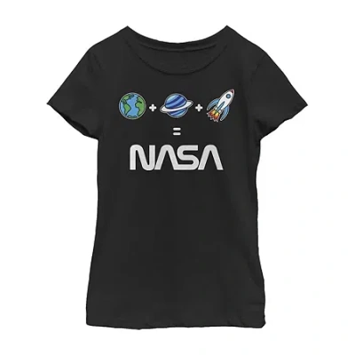 Fifth Sun Little & Big Kid Girls Crew Neck Short Sleeve Regular Fit Nasa Graphic T-shirt In Black