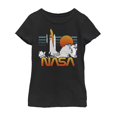 Fifth Sun Little & Big Kid Girls Crew Neck Short Sleeve Regular Fit Nasa Graphic T-shirt In Black
