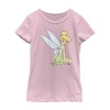 Fifth Sun Little & Big Kid Girls Crew Neck Short Sleeve Regular Fit Peter Pan Tinker Bell Graphic T-shirt In Pink