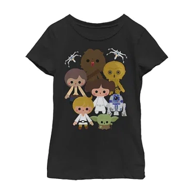 Fifth Sun Little & Big Kid Girls Crew Neck Short Sleeve Regular Fit Star Wars Graphic T-shirt In Black