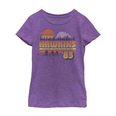 Fifth Sun Little & Big Kid Girls Crew Neck Short Sleeve Regular Fit Stranger Things Graphic T-shirt In Purple