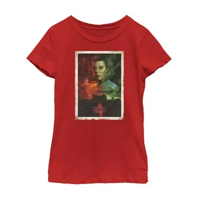 Fifth Sun Little & Big Kid Girls Crew Neck Short Sleeve Regular Fit Stranger Things Graphic T-shirt In Red
