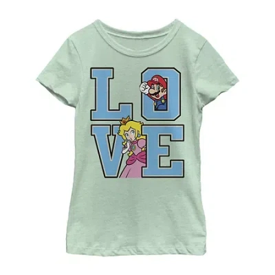 Fifth Sun Little & Big Kid Girls Crew Neck Short Sleeve Regular Fit Super Mario Graphic T-shirt In Green