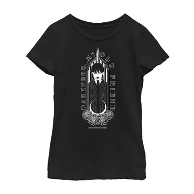 Fifth Sun Little & Big Kid Girls Crew Neck Short Sleeve Regular Fit Wednesday Addams Graphic T-shirt In Black