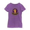Fifth Sun Little & Big Kid Girls Crew Neck Short Sleeve Regular Fit Wednesday Addams Graphic T-shirt In Purple