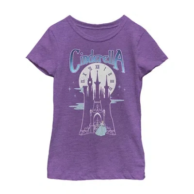 Fifth Sun Little & Big Kid Girls Crew Neck Short Sleeve Slim Fit Cinderella Princess Graphic T-shirt In Purple